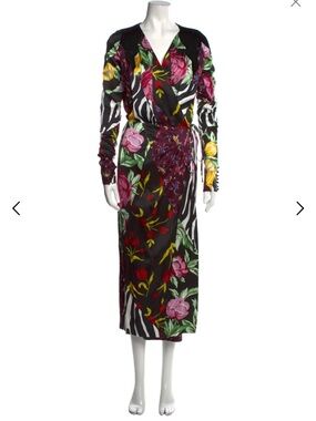 Attico Victoria Floral Wrap Midi Dress -Small